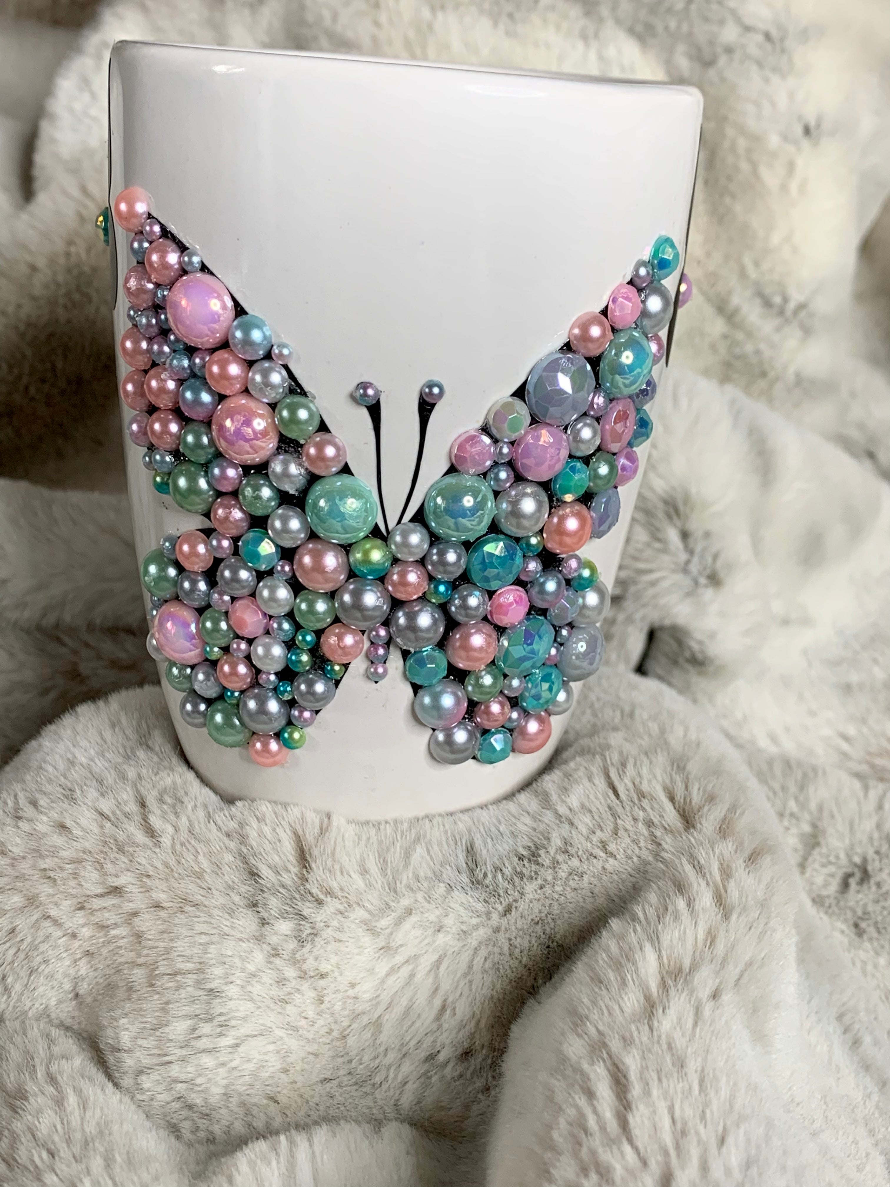 Pink Holographic Personalized Tumbler Cup , Butterfly Tumbler